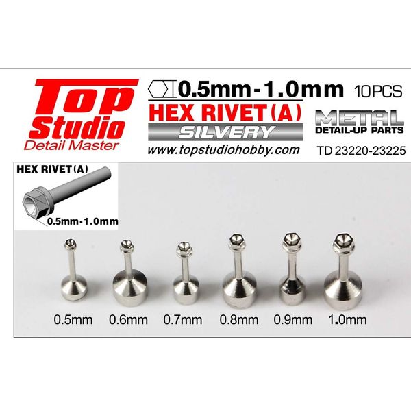 Top Studio Hex Bolt, Silver, Metal, Model Plastic Model HEX 0.5-1.0mm (HEX 0.5)