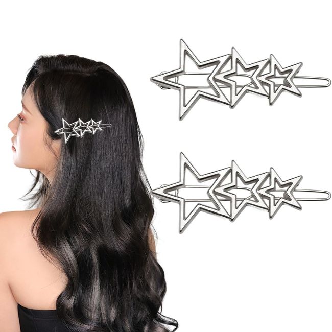 ASYKNM 2 Stück Boho Stern Haarspange Hohl Stern Haarspange Clip Silber Haarspange Pin Stern Haarspange Kopfbedeckung Dekorative Kopfbedeckungen Haarzubehör Für Frauen Und Mädchen