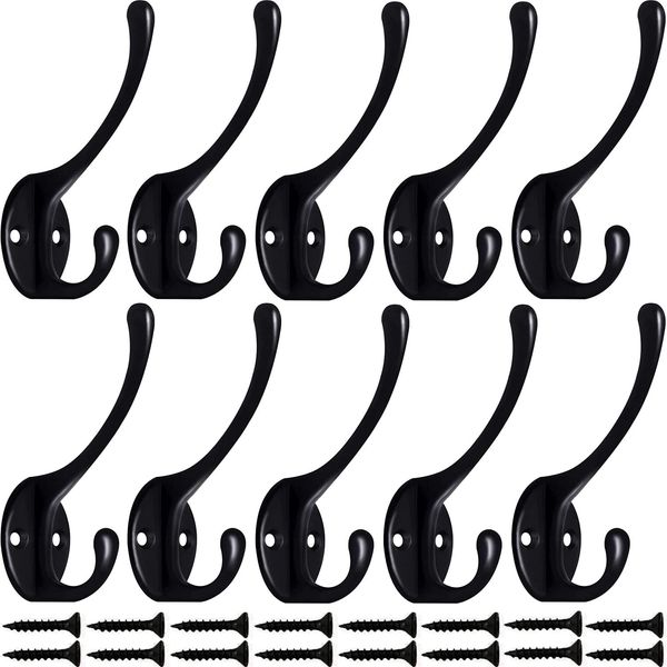 Bosdontek 10 Pcs Modern Coat Hooks Wall Hooks Clothes Hat Hooks Robe Hooks Wall Mounted Hook for Aisle Entryway Garage (Black)