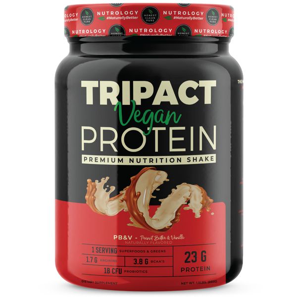 Tripact Vegan Protein–Non-GMO–Organic Plant Proteins–Peanut Butter Vanilla