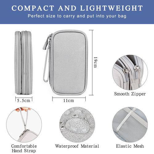 Simpolor Cable Organizer Bag, Double Layer Electronics Accessories Pocket Organizer for Cable, Universal Carrying Case for Cable, Power Bank, USB Drive, Charger, Hard Drive, gray, Functional