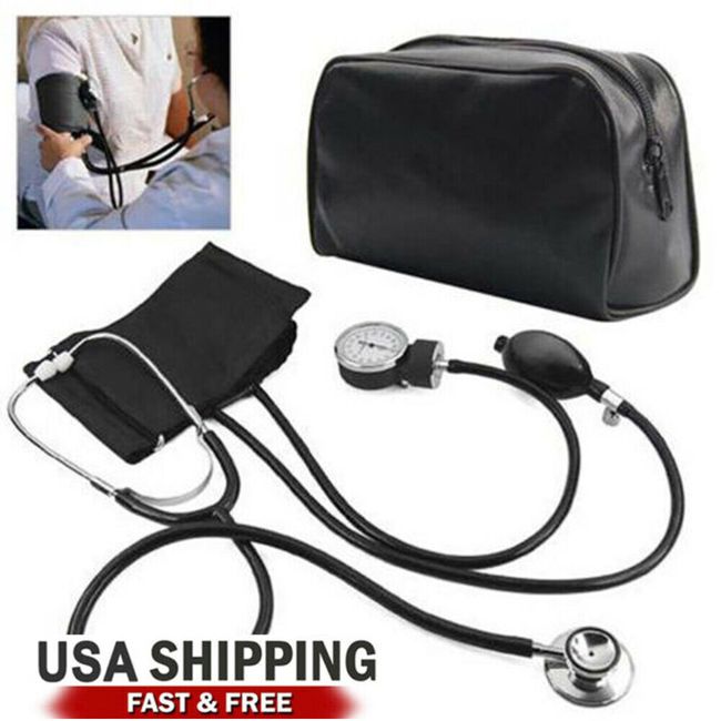 Professional Manual Blood Pressure Cuff Aneroid Sphygmomanometer w/ Stethoscope