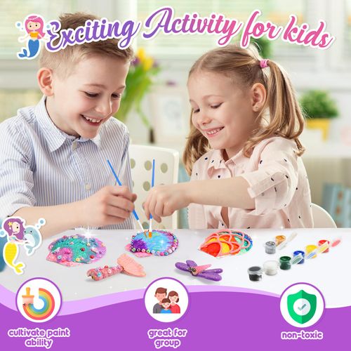 HappyGoLucky 4-12 Year Old Girl Gifts, Art and Craft Kits for Kids Age 4-10 Gifts Toys for 4-10 Year Old Girl Gifts Girls Birthday Presents Air Dry Clay for Kids Mermaid Toys Kids Painting Set