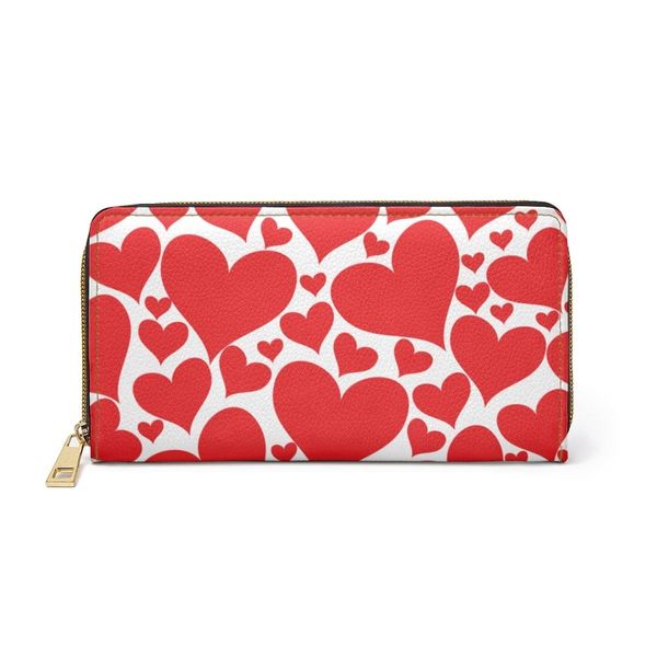 Womens Wallet, Zip Purse, Love Red Hearts - One size