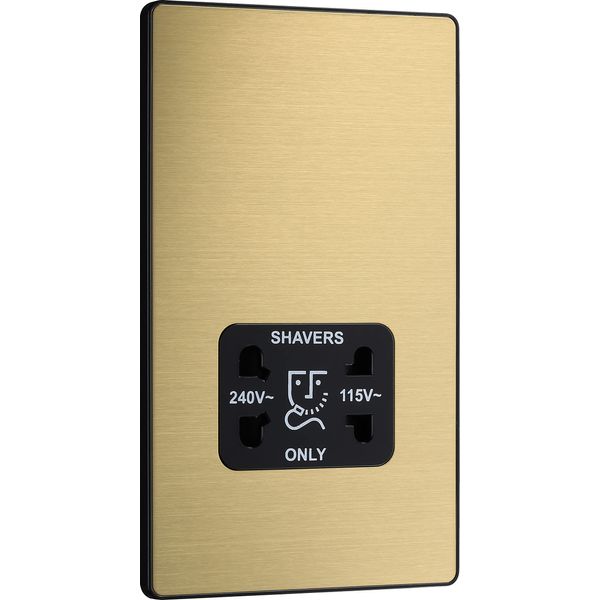 BG Electrical Dual Voltage Shaver Plug Socket, Electric Toothbrush Charger Socket for Bathrooms, Screwless Front Plate, Round Edges, Evolve, 2-Pin, Satin Brass, 115V / 240V, PCDSB20B
