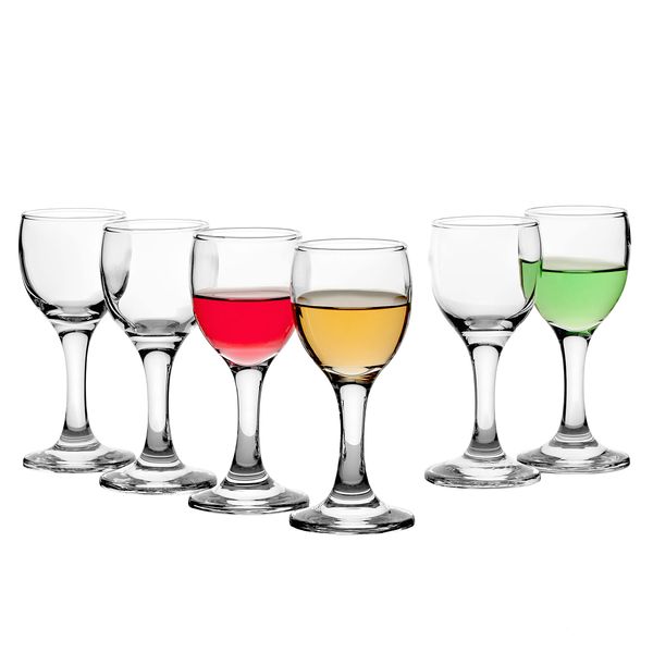 Pasabahce Premimum Shot Glasses Set of 6 - Bistro Cordial & Liqueur Extra Mini Glasses 2 oz (60 cc) - Mini Wine Glasses - Uniqe Desing Goblet - Crystal Tasting Glasses