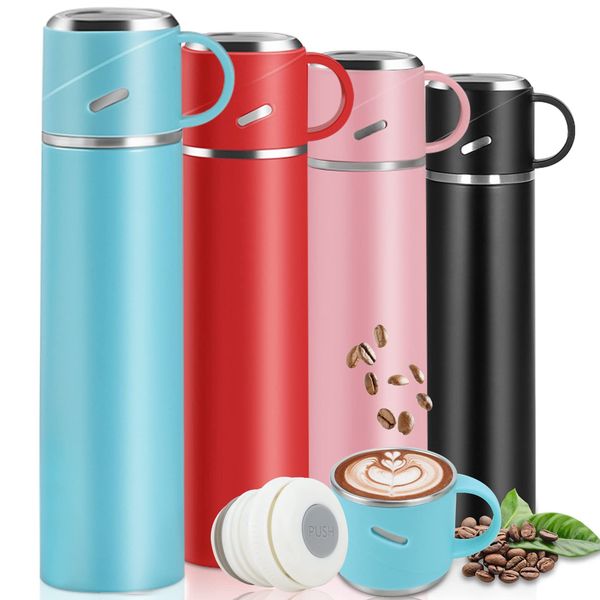 Insulated Water Bottle, 550ml Travel Vacuum Flask, Leakproof Thermal Tea Mug with Lid & Handle, Reusable Metal Drinks Bottles Coffee Cup Stay Hot & Cold Up to 12 Hours for Work Sports/Work/Travel,Blue