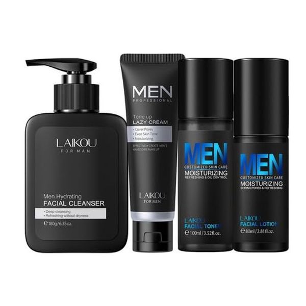 Face Care Men, Gifts for Men, Skin Care Set, Skin Care Set, 4-Piece Skincare Men - Moisturising Cream, Face Cleansing, Toner and Tone-Up Cream