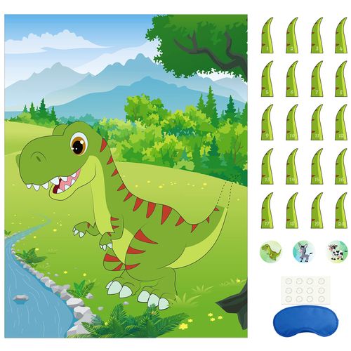 Morcheiong Pin The Tail on The Dinosaur Party Game with 48 Tails for Dinosaur Party Favors Kids Birthday Party Supplies Boys Party Decorations