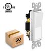 50PK Grounding Paddle Rocker Switch Single Pole In-Wall ON/OFF Switch White