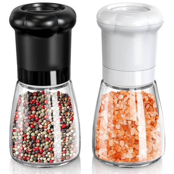 CIRCLE JOY Salt and Pepper Grinder Set, Manual Pepper Grinder with Adjustable Ceramic Blades, Glass Body, Salt and Pepper Mills Set for Kitchen BBQ, 2 Pack