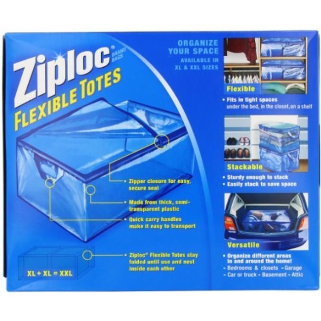 ZIPLOC Flexible Zipper Storage Tote Bag Heavy Duty Clear Stack-able XL 10  Gallon