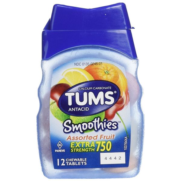 Tums Smoothies, Assorted Fruit, 12 Chewable Tablets, (Pack of 6)