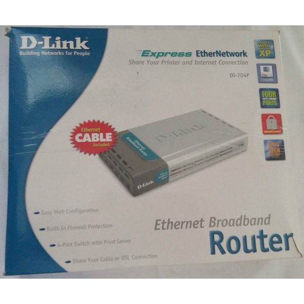 D-Link DI-704P 4-port 10BaseT/100BaseTX Broadband Gateway with Print Server
