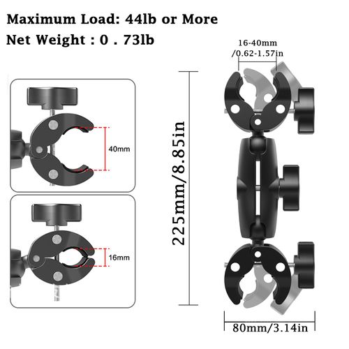 Jinlaili Camera Clamp Mount, Camera Double Clamp, Action Camera Mounts with 360° Double Ball Head, Clamp Mount for GoPro Cam Reflector Umbrella Selfie Stick Bicycle Handlebar (9 cm)