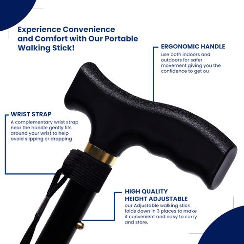 Walking Stick,Folding Walking Stick Collapsible Walking Stick and Mobility Aid with Non-Slip Base Easily Adjustable Folding Walking Sticks for Elderly Men and Women