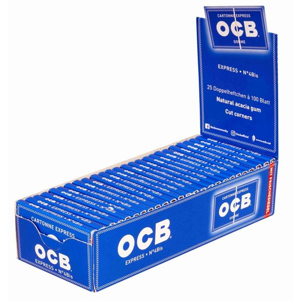 OCB Cigarette Paper Blue Elastic 25 Booklets of 100 Papers Made from 100% Vegetable Natural Fibres with Elastic Closure