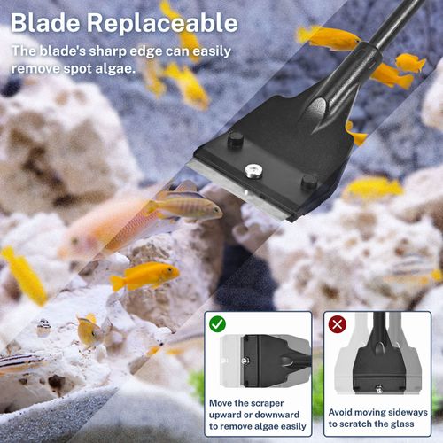 Fish Tank Scraper Cleaner for Glass Aquariums, 21" Handheld Scraper Cleaning Razor with 5 Stainless Steel Blades for Fish Reef Plant Glass Tank