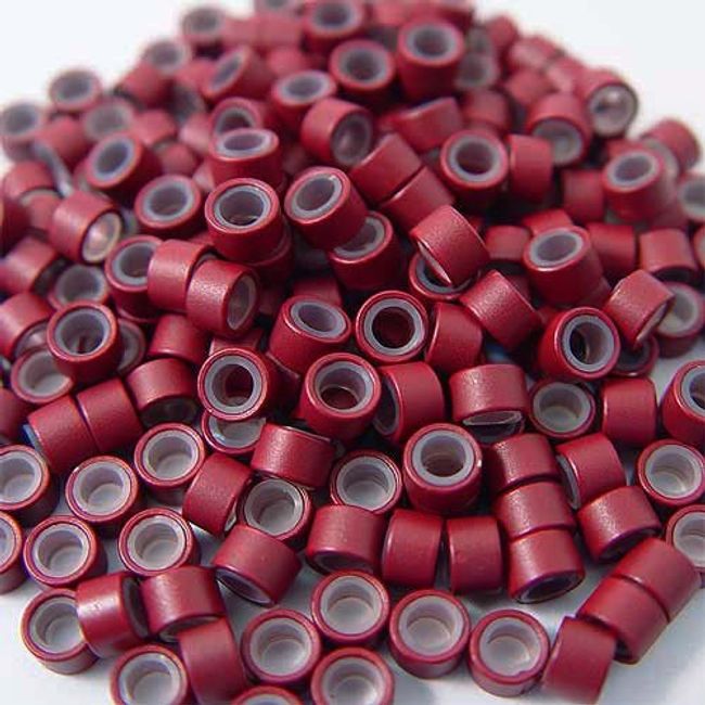 200 PCS 5mm Burgundy Red Color Silicone Lined Micro Rings Links Beads For I Bond Stick Tip Feather Hair Extensions