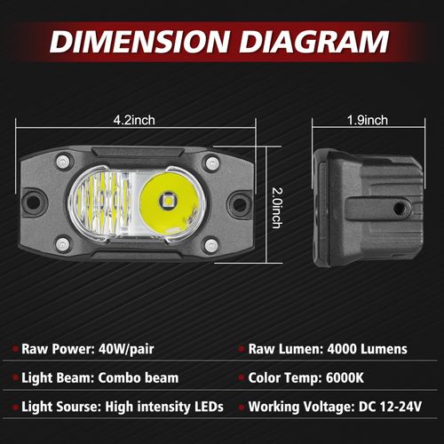 LTEODCHEW LED Pods Flush Mount Driving Pod Light 2PCS 4 Inch Spot Flood Off Road Bumper Lights Reverse Backup Work Lights Flush LED Light Bar for Truck Pickup UTV ATV Boat 4x4
