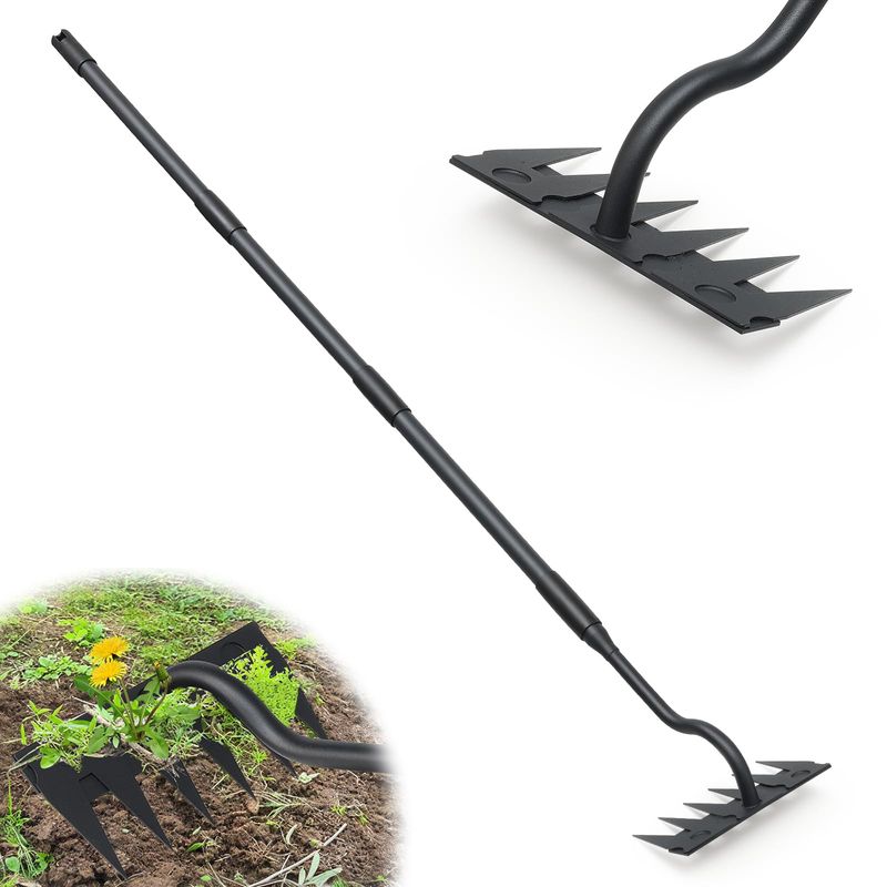 Manual Weeder Tool,6 Tines Garden Weeding Rake with Sharp Blade,55 Inch ...