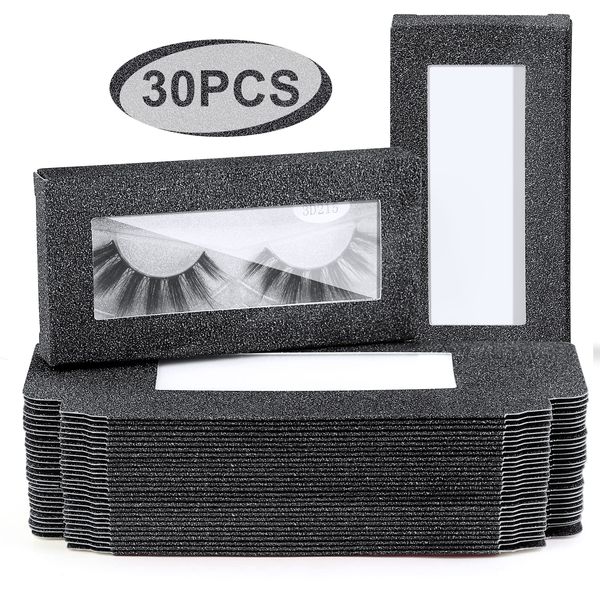 MAGEFY 30 Pieces Eyelashes Packaging Box, Empty Eyelash Boxes Lash Box Packaging Glitter Paper Eyelash Storage Box Soft Paper Lash Case (Black)