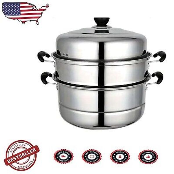 Health-Boosting 11-Inch 2-Tier Stainless Steel Steamer with Unique Handles