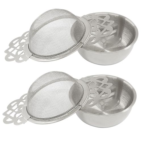Zorfeter 2 Pack Durable Tea Strainer Bowl, Stainless Steel Loose Leaf Tea Filter Silver, Fine Mesh Tea Strainers for 2.5-4 Inch Cup Mouth/Tea Lovers