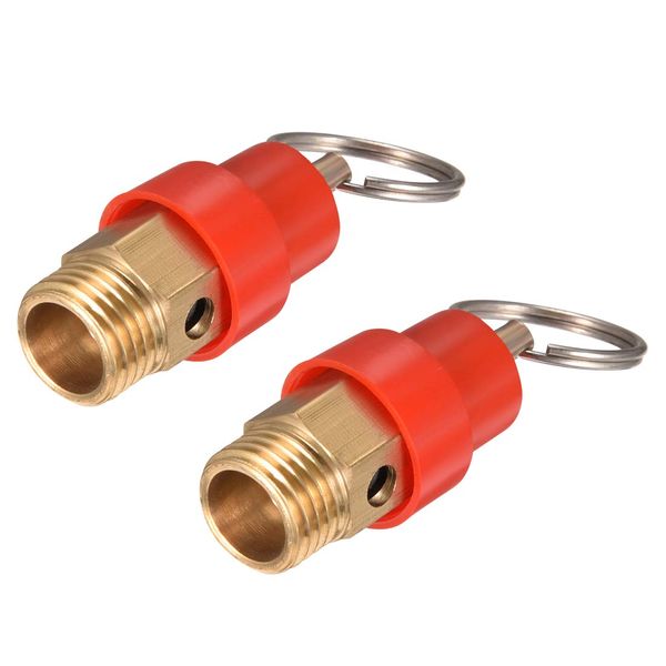 uxcell Safety Relief Valve, Pressure Reducing Valve, Pressure Release Valve, 1/4" BSP Male, 0.6 Mpa Setting Pressure, Red Hat, Pack of 2