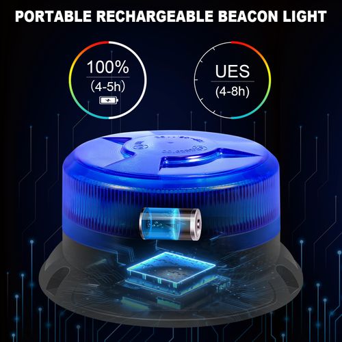 AnTom Magnetic Wireless Strobe Light, Waterproof Rechargeable Blue LED Beacon Lights for Trucks, Vehicle Emergency Flashing Warning, forklifts,Tractors,Golf Carts,Cars