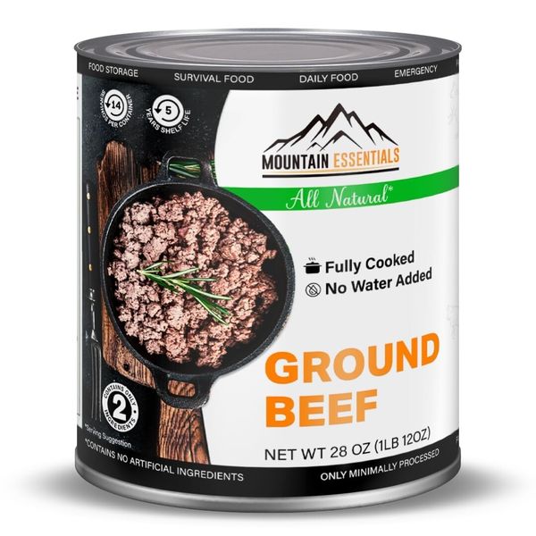 3 Cans - Mountain Essentials All Natural Ground Beef Fully Cooked 28oz Meat