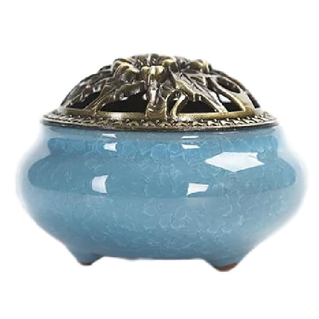 miraicosmo Incense Burner Incense Holder Set Soothing Color Ceramic (Light Blue)