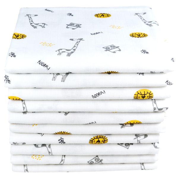 Muslin cloths with zoo animal motifs 10-pack | Burp cloths baby | Cloth diapers 70x80 | Muslin diapers | Oeko-Tex (giraffes)