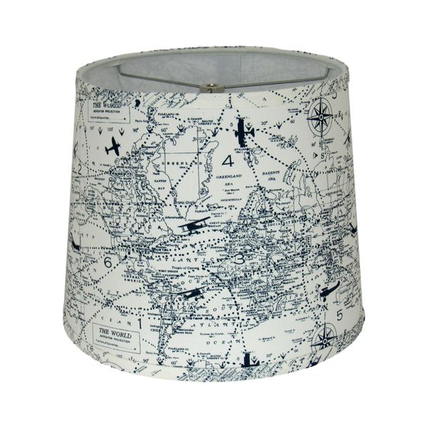 Albert Estate Ltd, Navy World Map Drum Lamp Shade,  16" Drum Shade