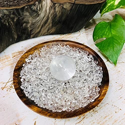 HADOO Icy Natural Crystal Ball 1.2 inches (30 mm) Crystal Twist Premium Acacia Plate Set of 3 Purifying Plates Made in Brazil Crystal Crystal Aroma Dish