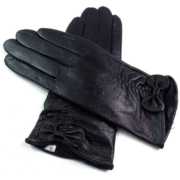Ladies Soft Genuine Leather Gloves ((Large, Black)