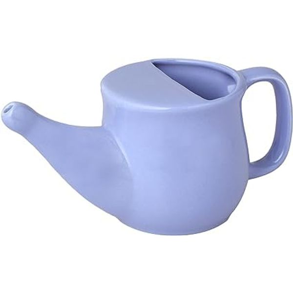 Ancient Impex Ceramic Neti Pot, Spill Proof with 5 Sachets Neti Salt, Microwave Safe - Light Voilet Color, Holds 400 ML (13.5 FL Oz)