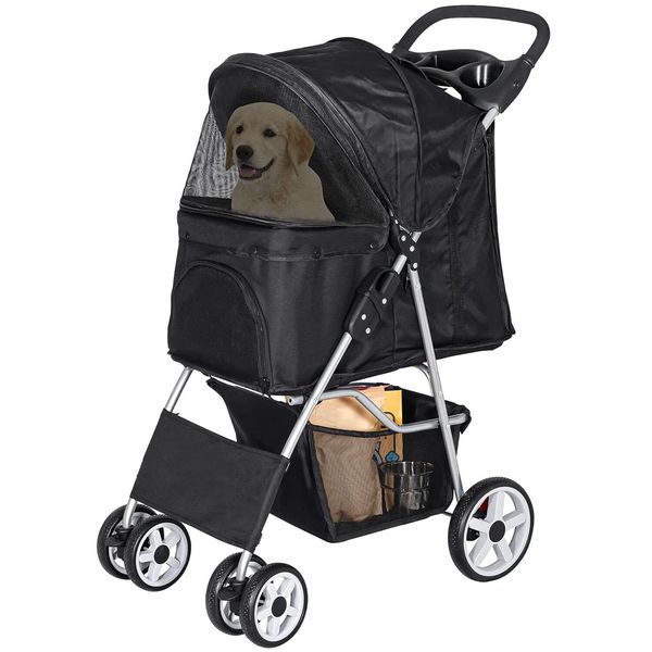 Dog Cat Stroller Pet Stroller for Small Medium Dogs Cats w/ 4 Wheels Cup Holder