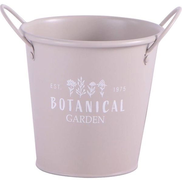 Bestco NE-743 Pot, Round Medium, Warm Gray, Small Storage Case, Plastic Cup Included, Drain Hole, Tin Plate, Botanical Garden