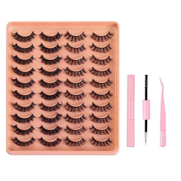 FAIRYGATE Reusable Adhesive Eyelashes False Eyelash Individual D Curl Strip Lashes Fluffy Natural Look Reusable Handmade Thick Soft Dramatic Lash 20 Pairs, B4924