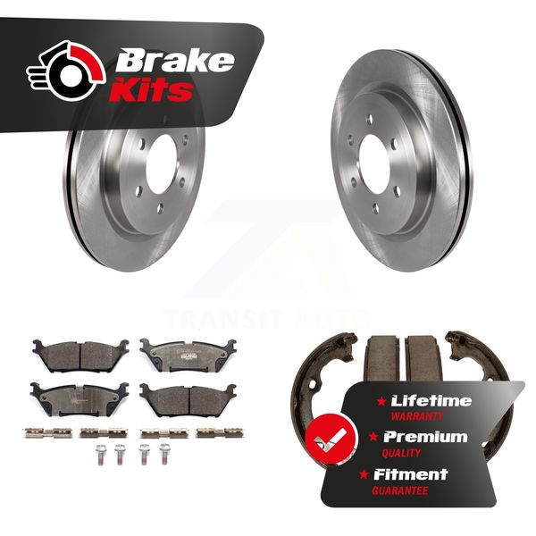 Rear Disc Rotors Ceramic Pads & Parking Brake Shoes Kit For 2018-2020 Ford F-150