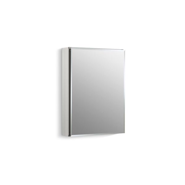 KOHLER CLC Flat, Single Medicine Cabinet with Mirrored Door, 20” Width x 26” Height, Aluminum, Frameless with Beveled Edges, One Size, Silver