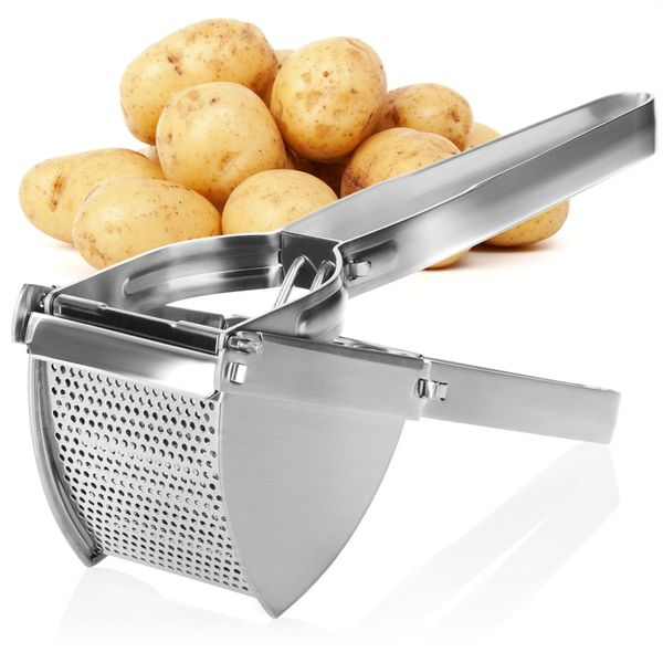 COM-FOUR® Potato Press Made of Stainless Steel, Dishwasher-Safe - spaetzle Press - Spaghetti ice Cream Press - Potato Masher