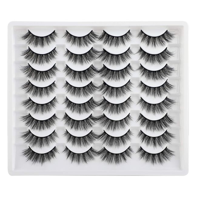 JIMIRE 16 Pairs False Eyelashes Fluffy Natural Fake Lashes 3D Volume Lashes Pack for Cat-Eye Look