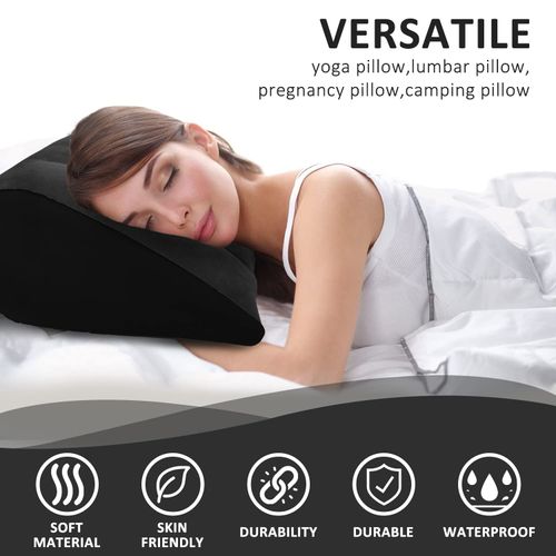 Portable Wedge Pillow Inflatable Cushion - Body Positioners Lightweight Wedge Pillow for Sleeping, Leg Elevation, Use in Bed, Travel, Camping, Fast Inflating Deflation (Black)