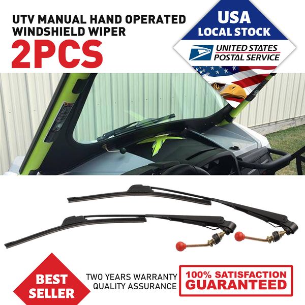 2 Set UTV Manual Hand Operated Windshield Wiper Blade Universal Replacement Kit
