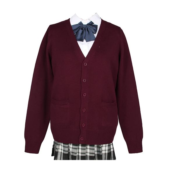 Blostirno School Cardigan, Girls, Uniform, Cardigan, Student, Thick, Plain, V-Neck, Loose, School Commuting, red (wine)