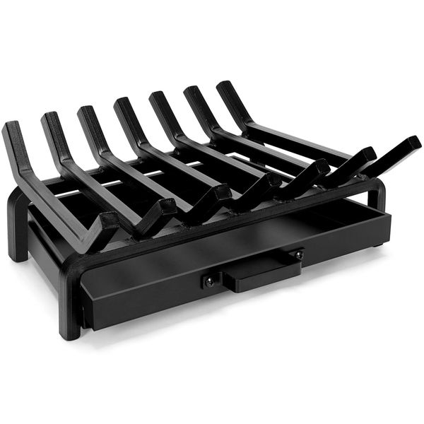 18" Fireplace Grate with Fireplace Ash Tray, Heavy Duty Fireplace Log Grate w...