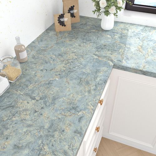 EPPKILY Cream Blue Marble Contact Paper for Countertops Blue Marble Wallpaper Peel and Stick Contact Paper Thick Waterproof Glossy Contact Paper for Kitchen Counter Cabinet Wrap Bathroom 15.7"×118"