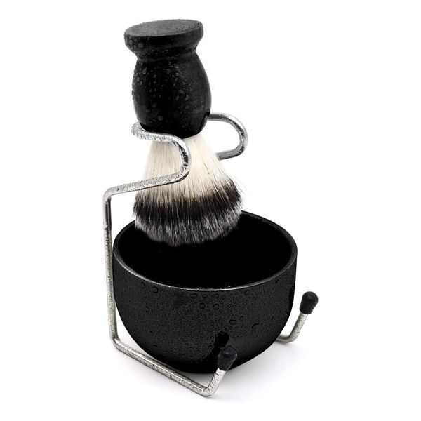 Men's Shaving Set, Stainless Steel Shaving Razor&Brush Holder Soap Bowl Mug Badger Hair Beard Brush, Wet Shaving Kit - 3 Pieces (Black)